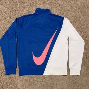 Nike Track Jacket Men Medium Blue White Big Pink Swoosh ColorBlock Zip Up SAMPLE